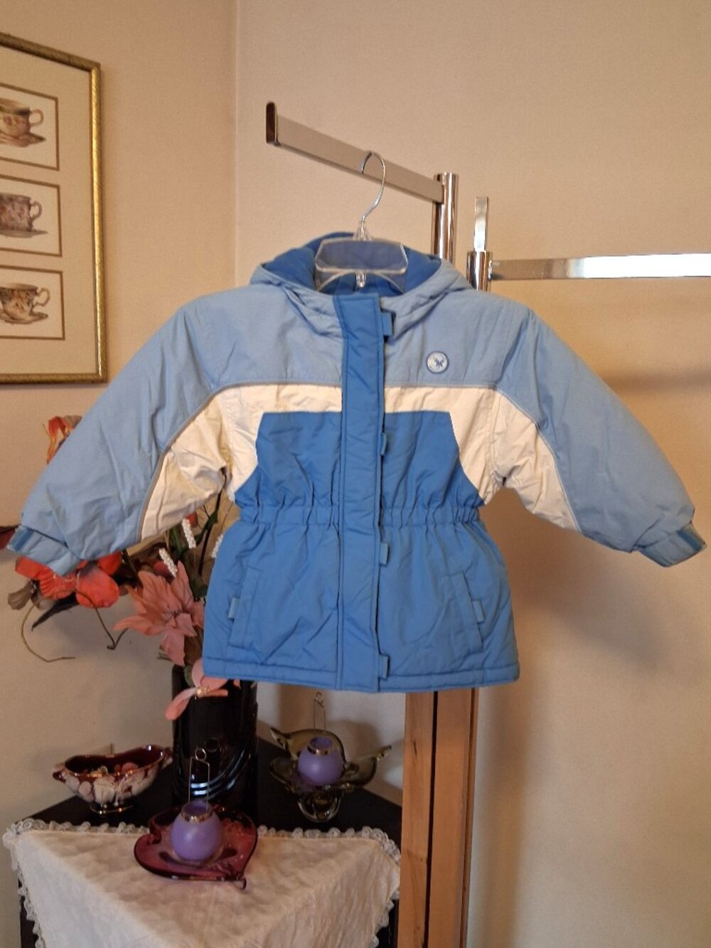 Preowned Girl’s Light Blue Ski Snow Hooded Jacket Tailored Winter Coat Sz XS.TP